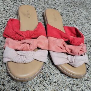 Torrid Red Pink Beige Flat Slip On Sandals Womens Size 9W